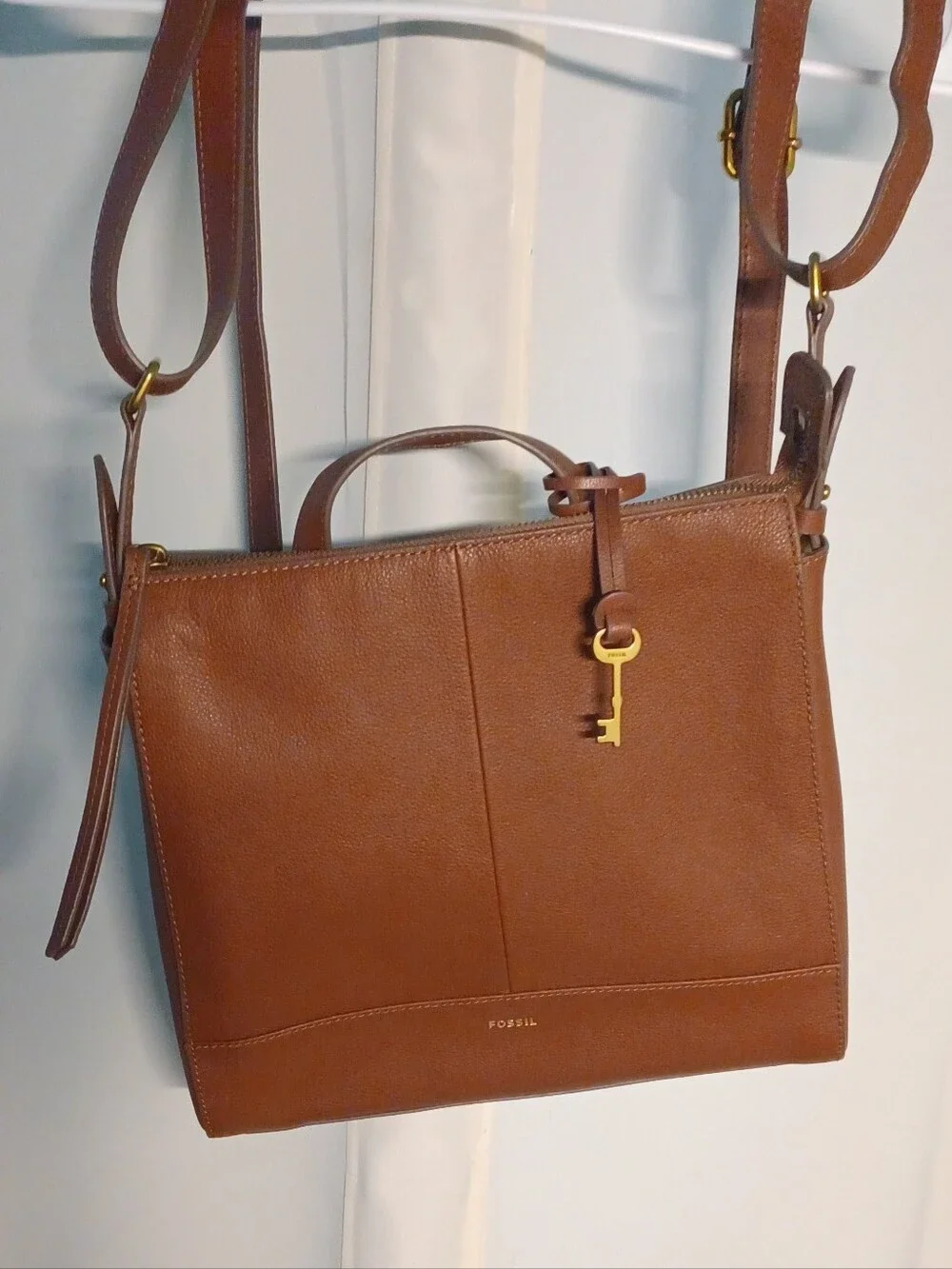 FOSSIL - NEW Genuine Brown Pebbled Leather Crossbody Tote / Convertible Backpack - Picture 10 of 10